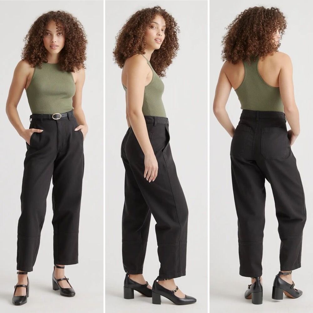 Quince Organic Stretch Cotton Twill Barrel Pants in Black Size 4